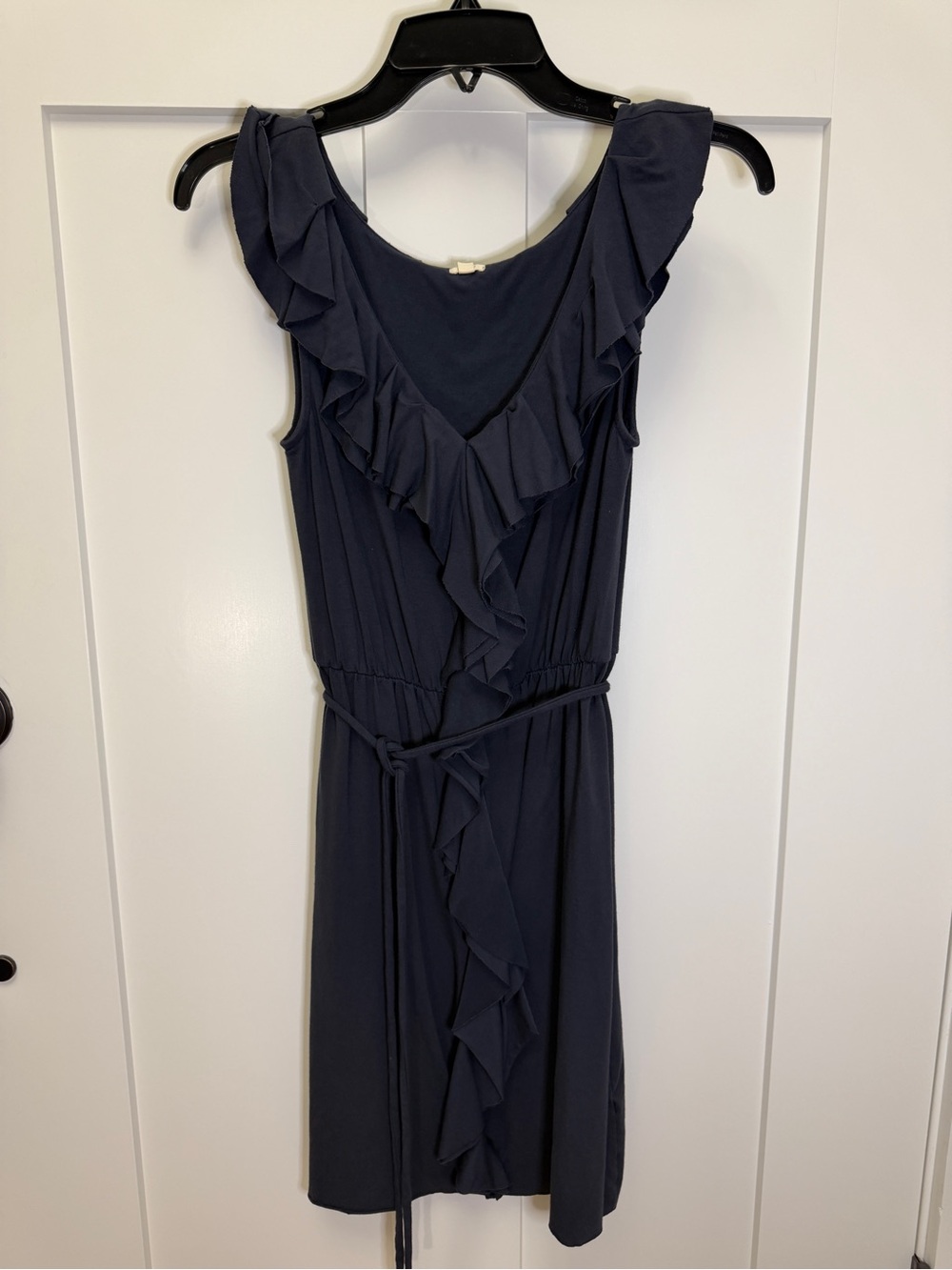 J Crew Women’s Navy Ruffle V-Neck Belted Dress